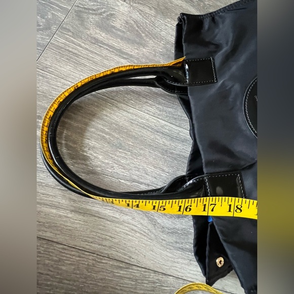 Tory Burch Mini Ella Tote Bag in Black Nylon and Black Patent Leather Trim - Picture 14 of 14